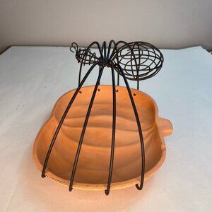 Terracotta pumpkin with black metal spider Halloween decor orange